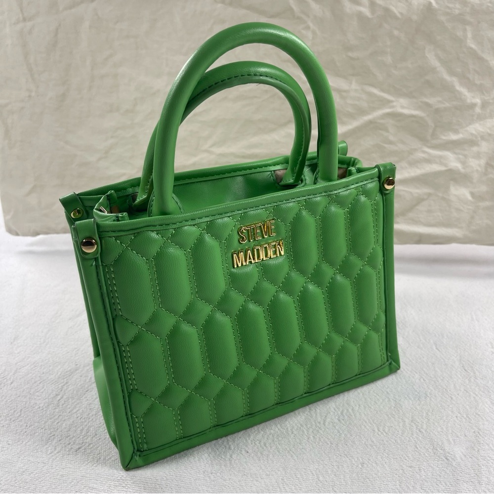 Steve Madden Green Bniko Quilted Mini Handbag Purse gold hardware summer spring
